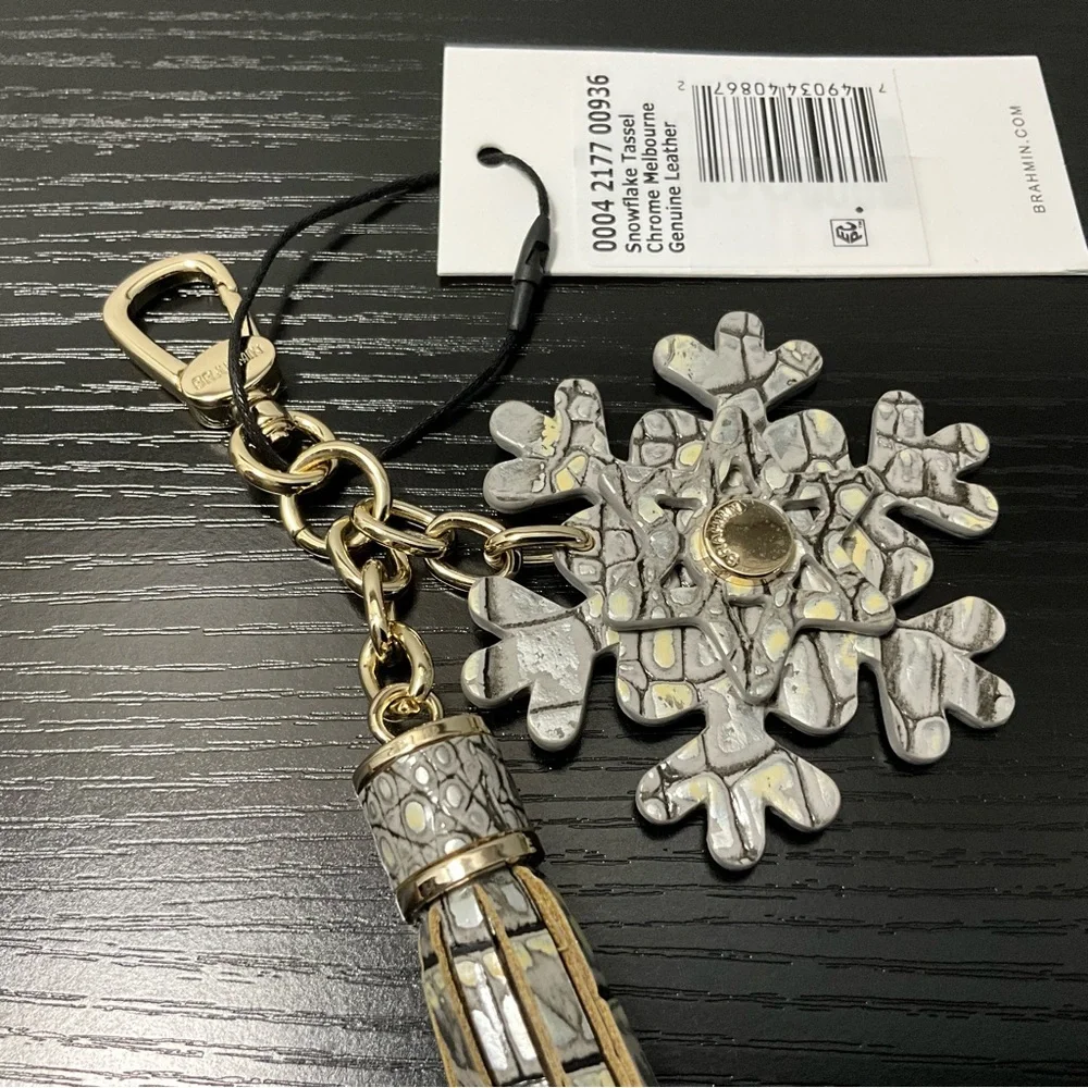 Brahmin Gold and Silver Snowflake Tassel Keychain